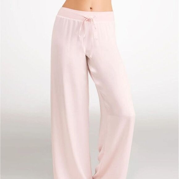 PJ Harlow Jolie Satin Lounge Pants Wide Leg Drawstring Size XS Lt Pink Blush - Picture 1 of 12